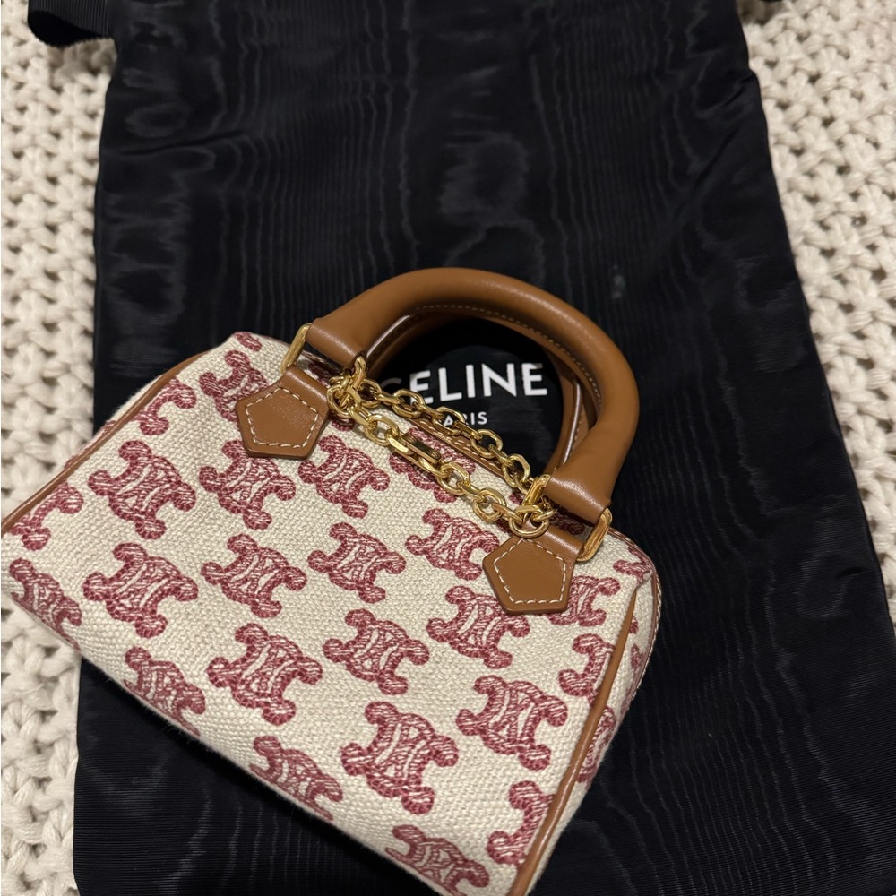 Celine Tan and Red Mini Bag with Structured Design